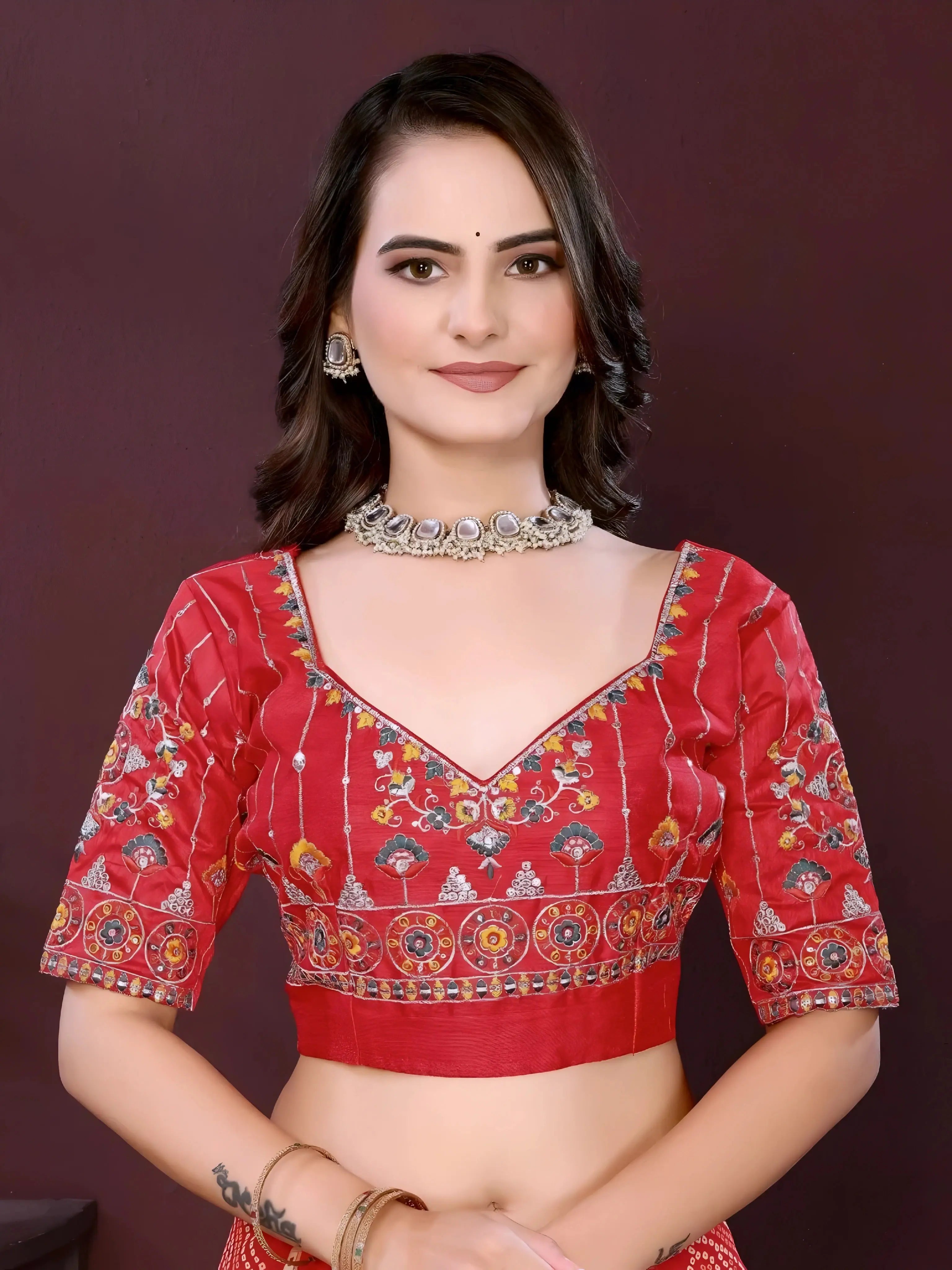 Orange Digital Print with Embroidery Work Georgette Saree